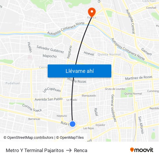 Metro Y Terminal Pajaritos to Renca map