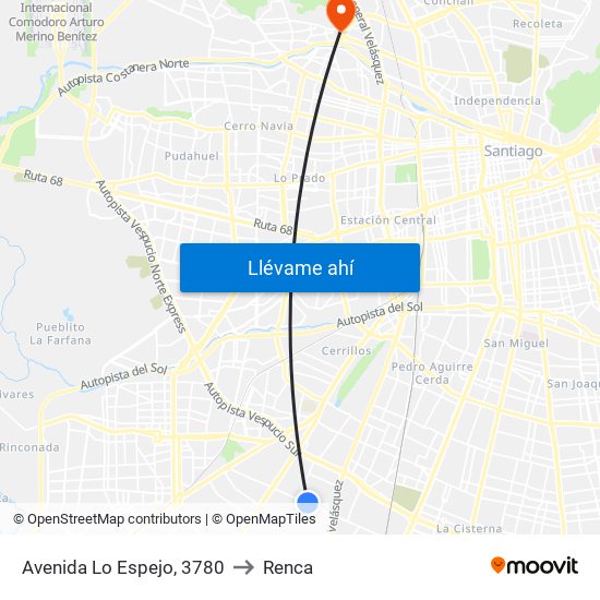 Avenida Lo Espejo, 3780 to Renca map