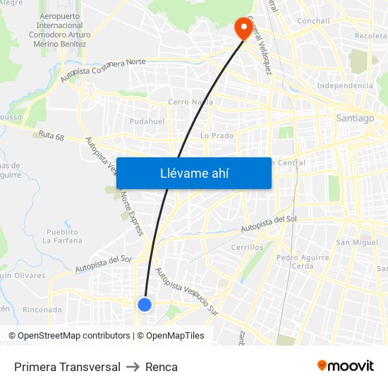 Primera Transversal to Renca map