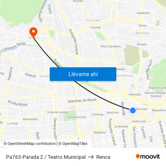 Pa763-Parada 2 / Teatro Municipal to Renca map