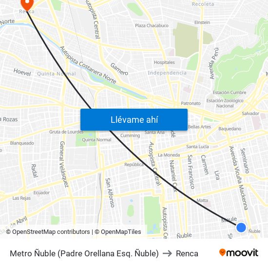 Metro Ñuble (Padre Orellana Esq. Ñuble) to Renca map