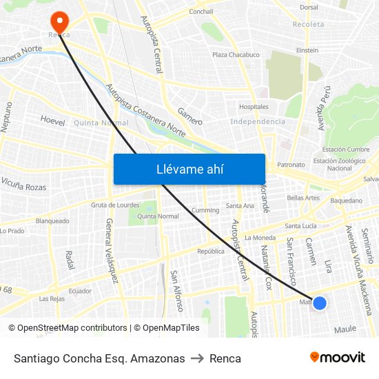Santiago Concha Esq. Amazonas to Renca map