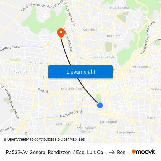 Pa532-Av. General Rondizzoni / Esq. Luis Cousiño to Renca map