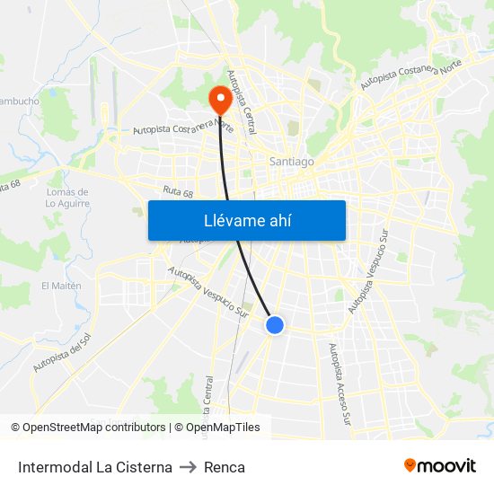 Intermodal La Cisterna to Renca map