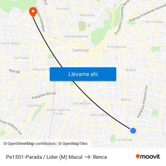 Pe1501-Parada / Lider (M) Macul to Renca map