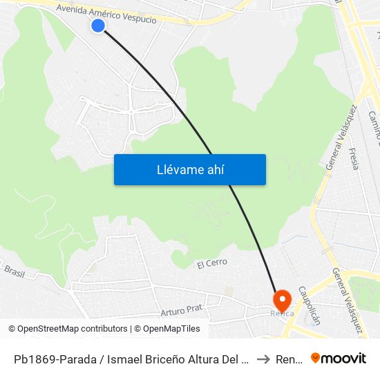 Pb1869-Parada / Ismael Briceño Altura Del 1500 to Renca map