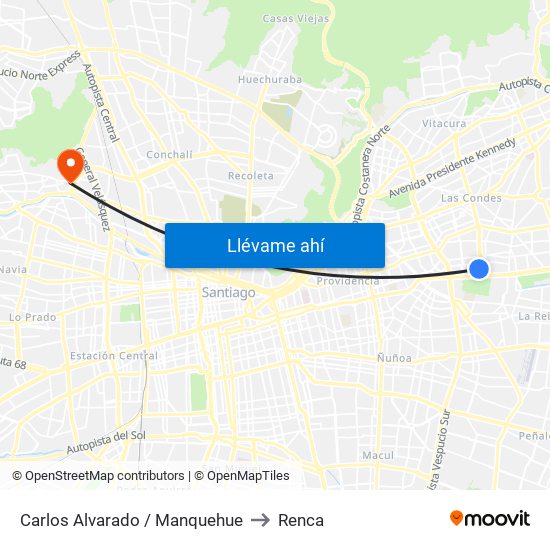 Carlos Alvarado / Manquehue to Renca map