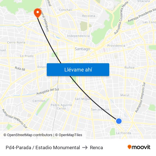 Pd4-Parada / Estadio Monumental to Renca map