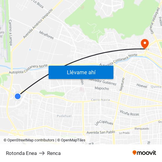 Rotonda Enea to Renca map
