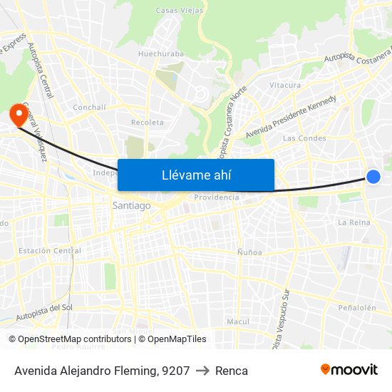 Avenida Alejandro Fleming, 9207 to Renca map