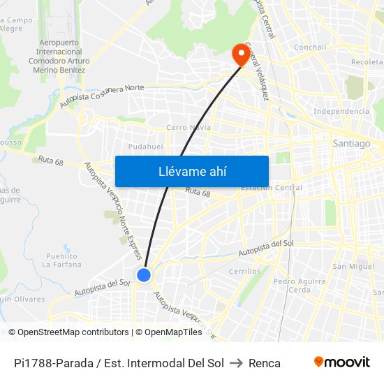 Pi1788-Parada / Est. Intermodal Del Sol to Renca map