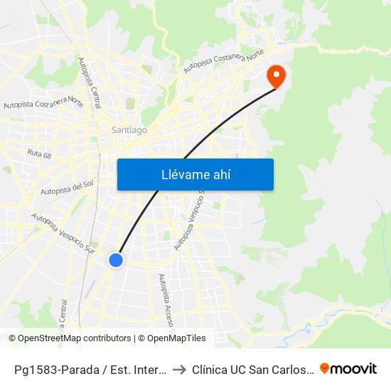 Pg1583-Parada / Est. Intermodal La Cisterna to Clínica UC San Carlos De Apoquindo map