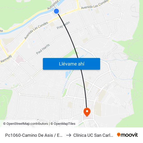 Pc1060-Camino De Asis / Esq. Escrivá De Balaguer to Clínica UC San Carlos De Apoquindo map