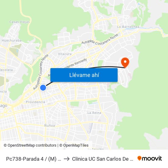 Pc738-Parada 4 / (M) Tobalaba to Clínica UC San Carlos De Apoquindo map