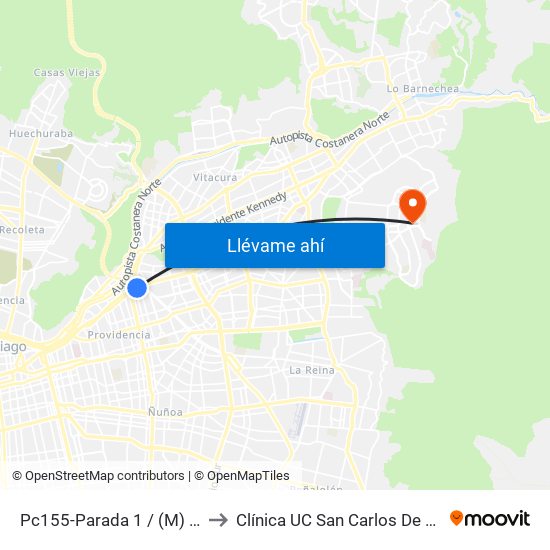 Pc155-Parada 1 / (M) Tobalaba to Clínica UC San Carlos De Apoquindo map