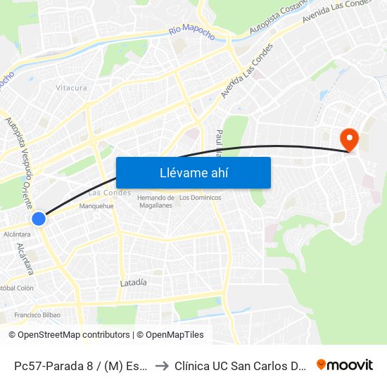 Pc57-Parada 8 / (M) Escuela Militar to Clínica UC San Carlos De Apoquindo map