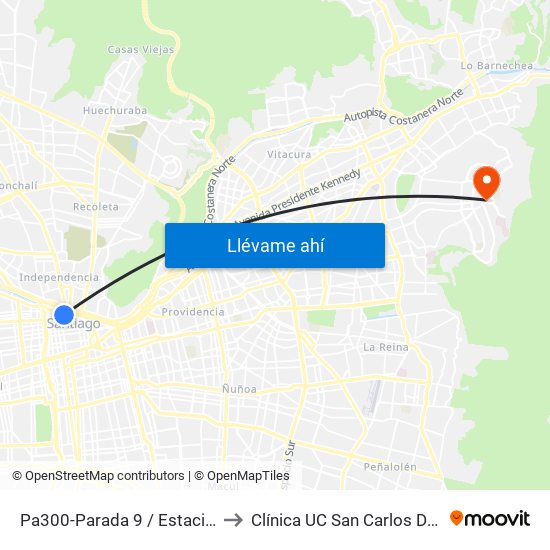 Pa300-Parada 9 / Estación Mapocho to Clínica UC San Carlos De Apoquindo map