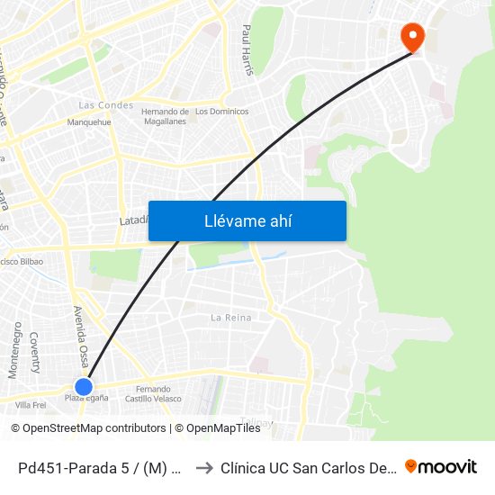 Pd451-Parada 5 / (M) Plaza Egaña to Clínica UC San Carlos De Apoquindo map