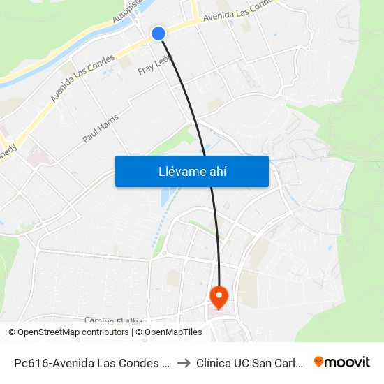 Pc616-Avenida Las Condes / Esq. Sn. Fco. De Asís to Clínica UC San Carlos De Apoquindo map