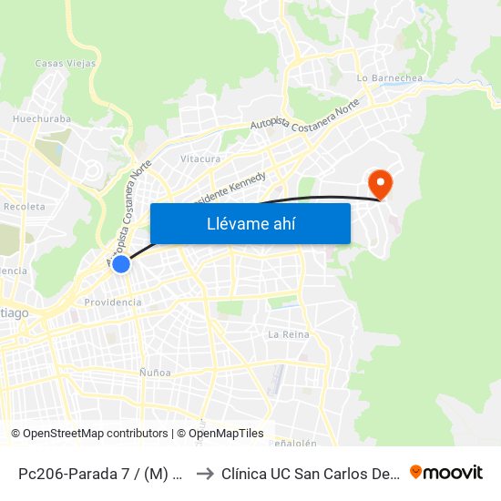 Pc206-Parada 7 / (M) Los Leones to Clínica UC San Carlos De Apoquindo map