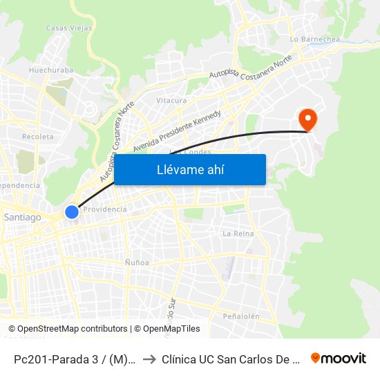 Pc201-Parada 3 / (M) Salvador to Clínica UC San Carlos De Apoquindo map