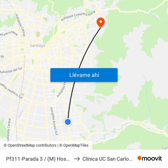 Pf311-Parada 3 / (M) Hospital Sótero Del Río to Clínica UC San Carlos De Apoquindo map