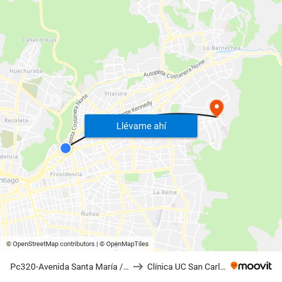 Pc320-Avenida Santa María / Esq. Puente Los Leones to Clínica UC San Carlos De Apoquindo map