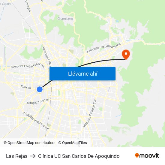 Las Rejas to Clínica UC San Carlos De Apoquindo map