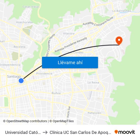 Universidad Católica to Clínica UC San Carlos De Apoquindo map