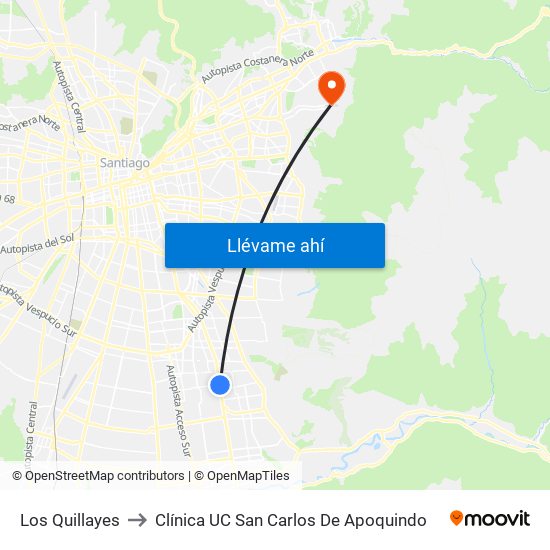 Los Quillayes to Clínica UC San Carlos De Apoquindo map