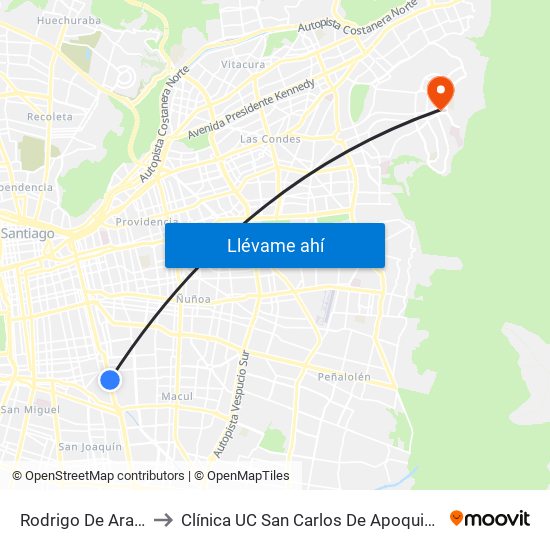 Rodrigo De Araya to Clínica UC San Carlos De Apoquindo map