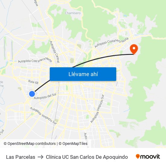 Las Parcelas to Clínica UC San Carlos De Apoquindo map