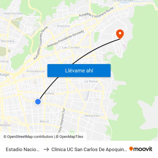 Estadio Nacional to Clínica UC San Carlos De Apoquindo map
