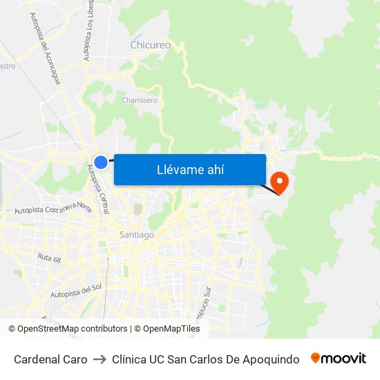 Cardenal Caro to Clínica UC San Carlos De Apoquindo map