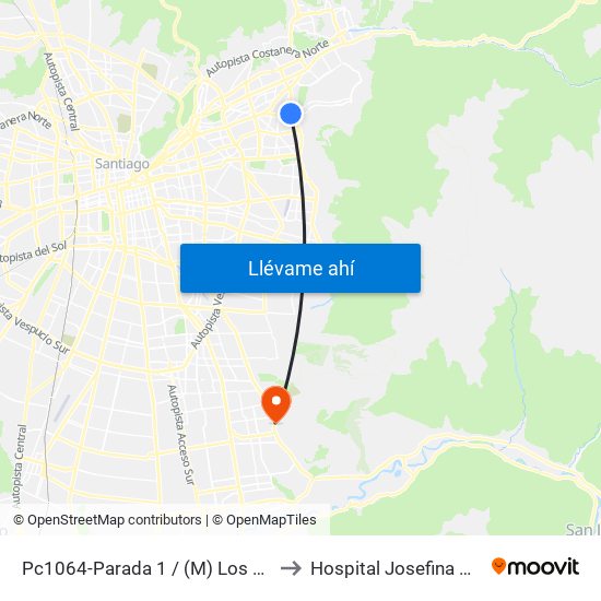 Pc1064-Parada 1 / (M) Los Dominicos to Hospital Josefina Martínez map