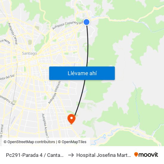 Pc291-Parada 4 / Cantagallo to Hospital Josefina Martínez map