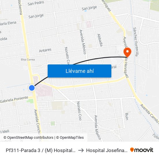 Pf311-Parada 3 / (M) Hospital Sótero Del Río to Hospital Josefina Martínez map