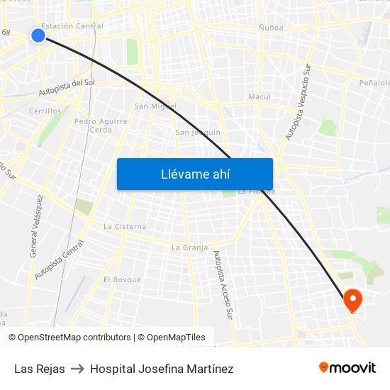 Las Rejas to Hospital Josefina Martínez map
