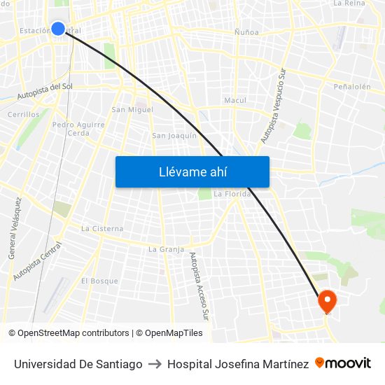 Universidad De Santiago to Hospital Josefina Martínez map