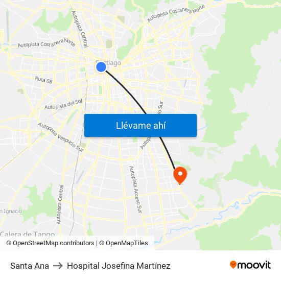 Santa Ana to Hospital Josefina Martínez map