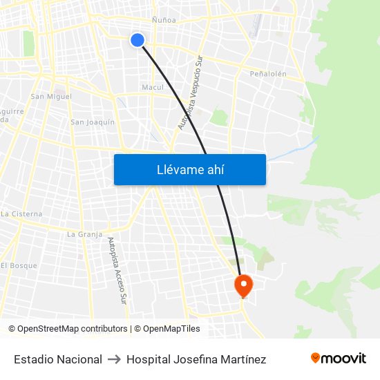 Estadio Nacional to Hospital Josefina Martínez map