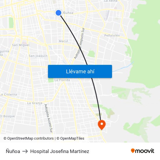 Ñuñoa to Hospital Josefina Martínez map