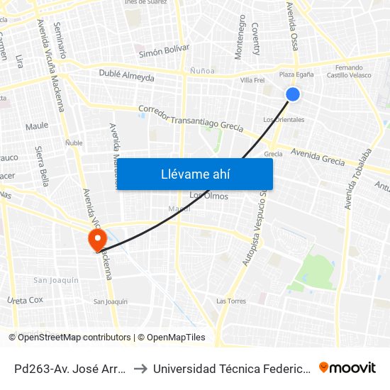 Pd263-Av. José Arrieta / Esq. Av. A. Vespucio to Universidad Técnica Federico Santa María, Campus San Joaquín map