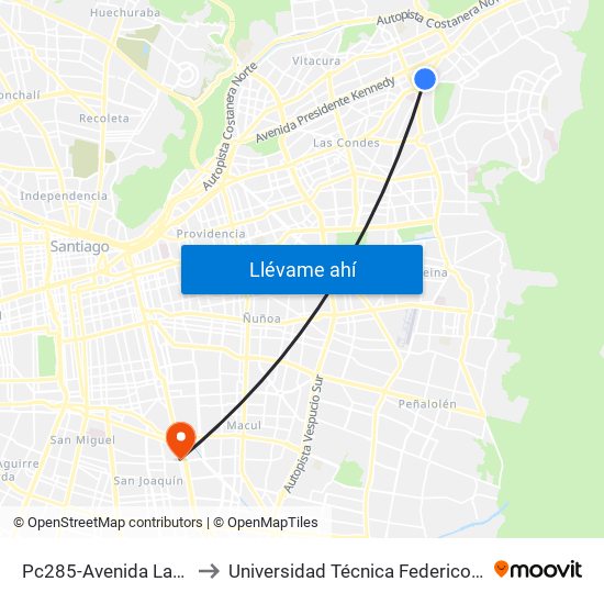 Pc285-Avenida Las Condes / Esq. Abadía to Universidad Técnica Federico Santa María, Campus San Joaquín map