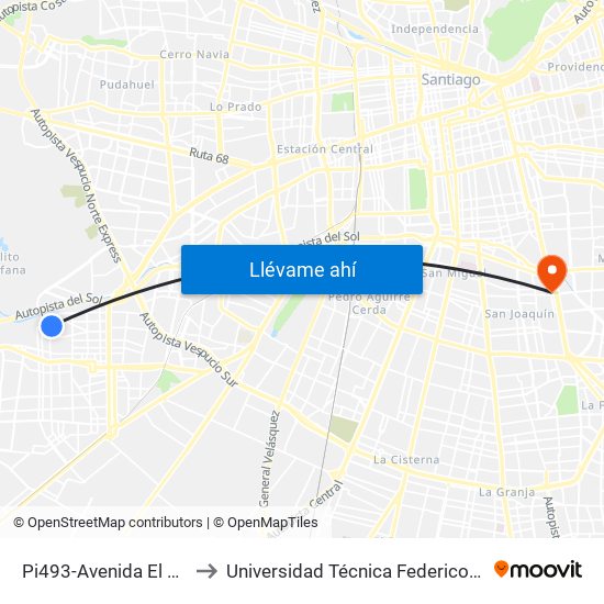 Pi493-Avenida El Olimpo / Esq. Asunción to Universidad Técnica Federico Santa María, Campus San Joaquín map