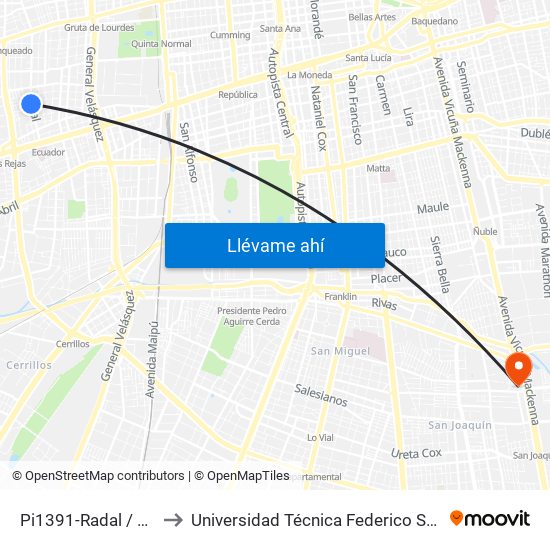 Pi1391-Radal / Esq. Buzo Sobenes to Universidad Técnica Federico Santa María, Campus San Joaquín map