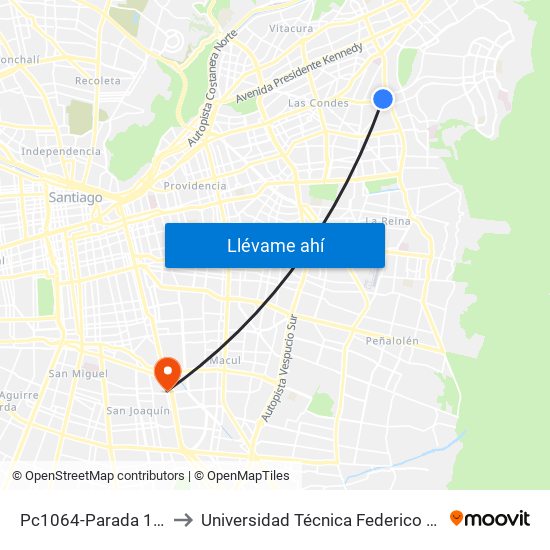 Pc1064-Parada 1 / (M) Los Dominicos to Universidad Técnica Federico Santa María, Campus San Joaquín map