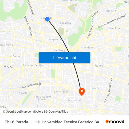 Pb16-Parada 2 / (M) Conchalí to Universidad Técnica Federico Santa María, Campus San Joaquín map