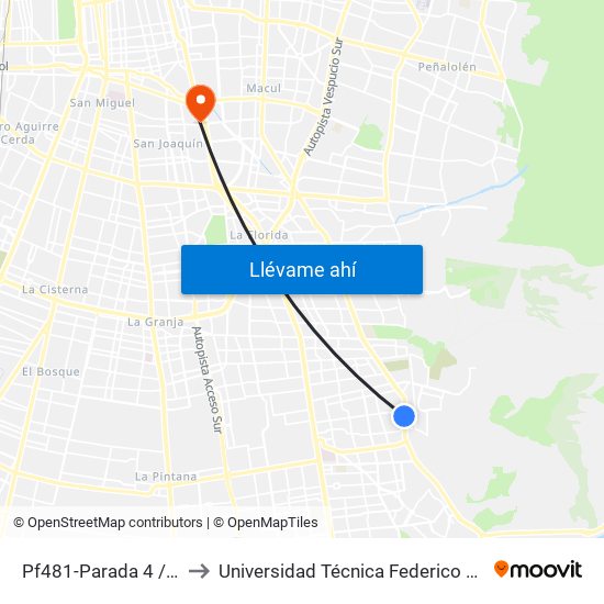 Pf481-Parada 4 / Mall Plaza Tobalaba to Universidad Técnica Federico Santa María, Campus San Joaquín map