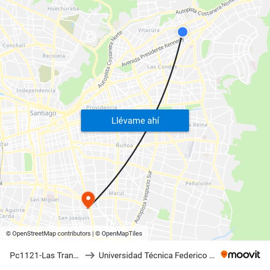 Pc1121-Las Tranqueras / Esq. Virginia to Universidad Técnica Federico Santa María, Campus San Joaquín map